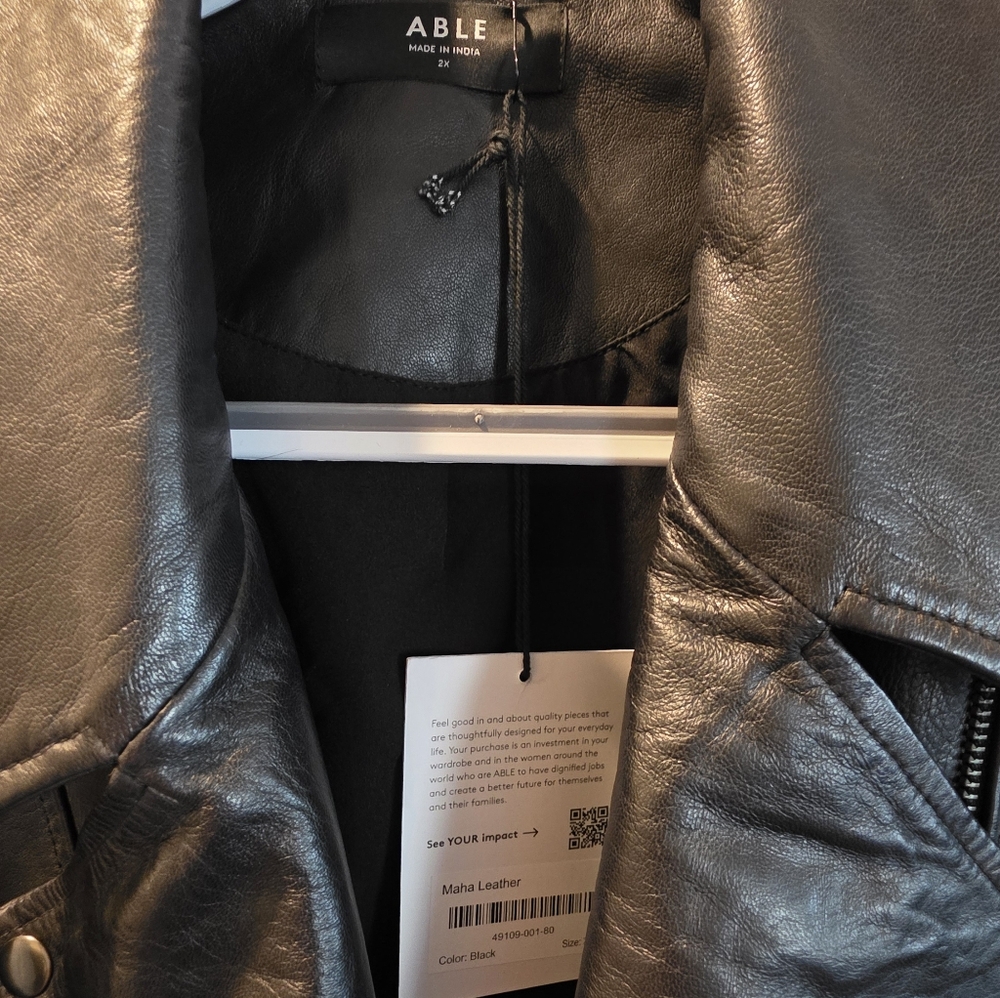Able Maha Black Leather Jacket 2X - Picture 2 of 15